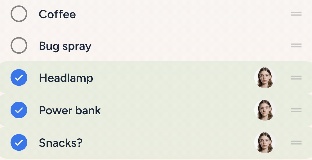 Shared checklist in a Plandra event